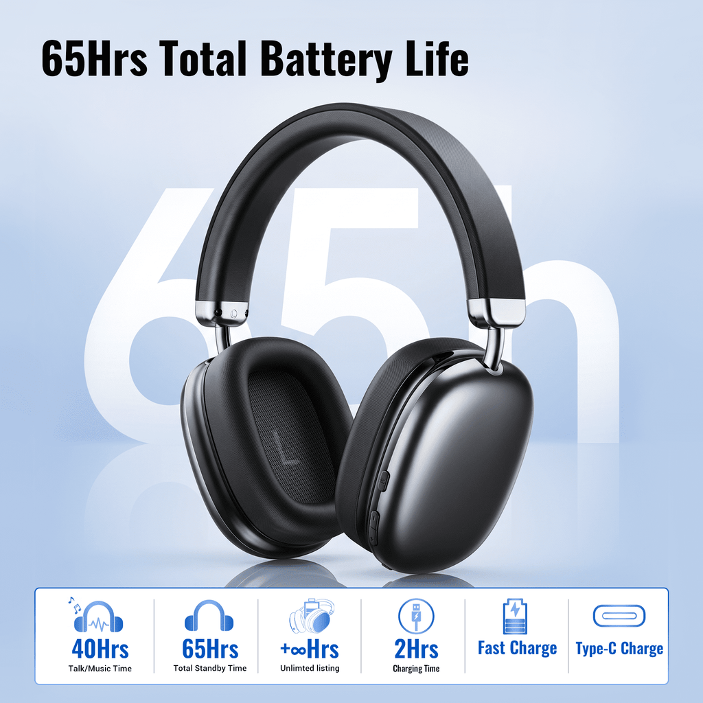 Wireless Bluetooth Headphones 5.1,40 Hrs Playtime Wireless Over-Ear Headphones,4 Mics ENC Noise Cancelling for Clear Calls, Lightweight Headset with Deep Bass Comfort fit for Travel Work