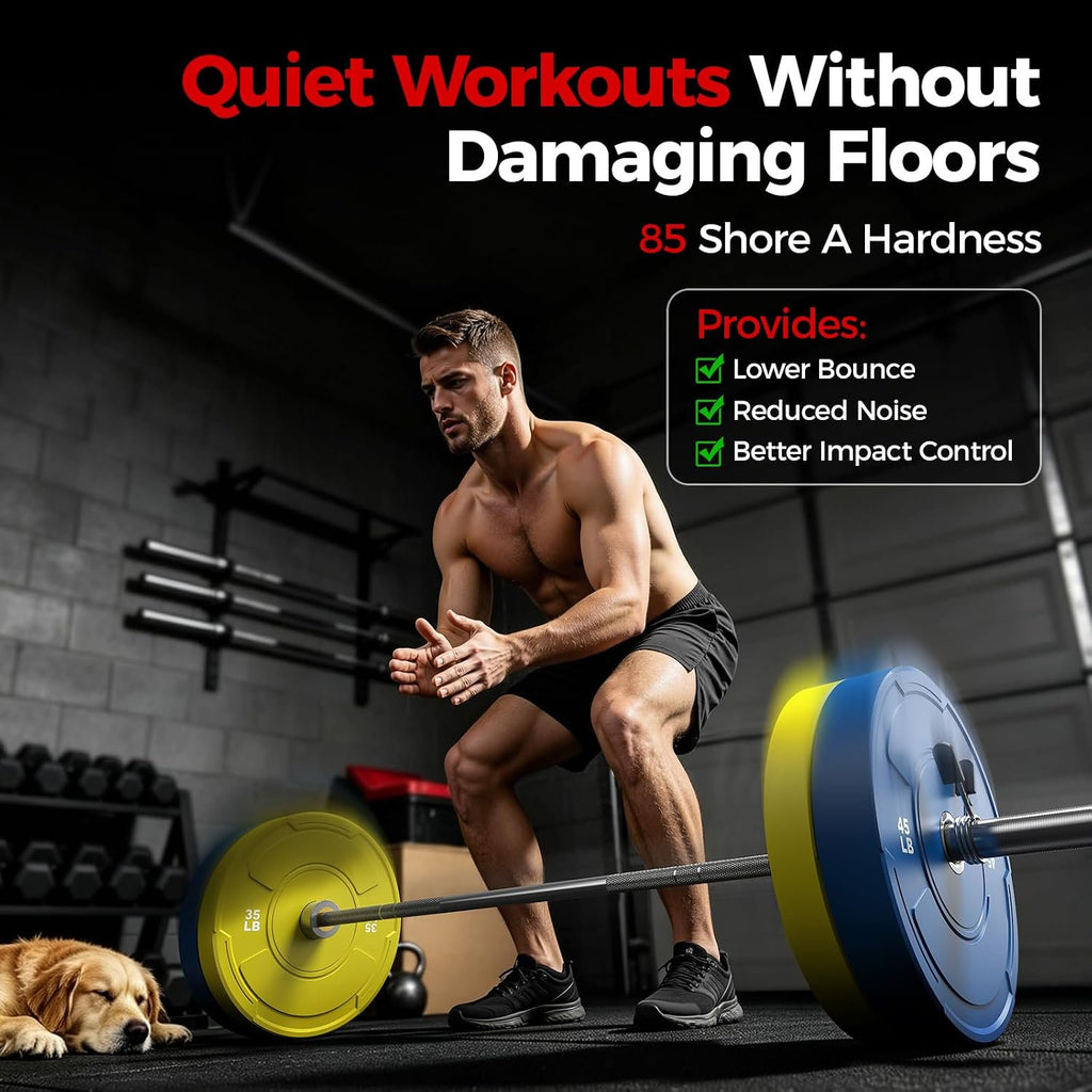 2-Inch Olympic Bumper Plates Set, 6Pcs(each pair 10,15,25 lb) Colored Virgin Rubber Weight Barbell Plates for Strength Training, Home Gym Weightlifting