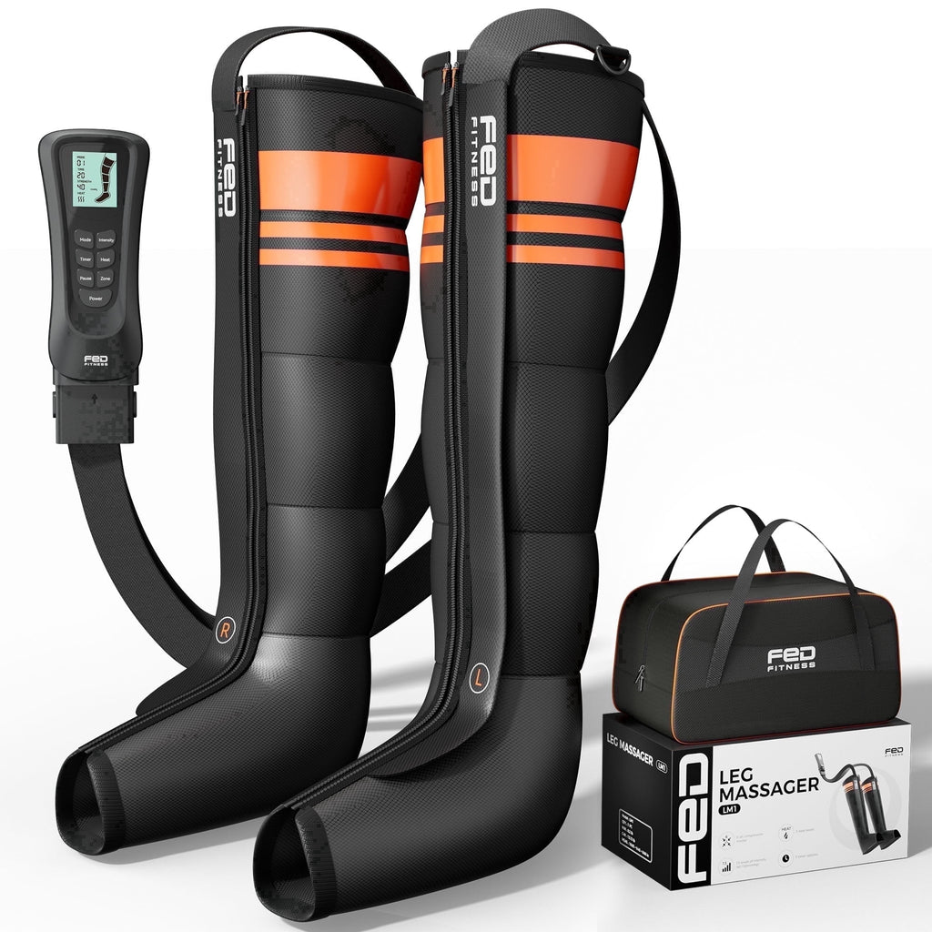 FED Fitness Compression Boots, 6 Modes & 13 Levels , 3 Timing&Heat, 5 Airbags 360° Coverage, Adjustable with Washable Liner for Leg Massage, m Size