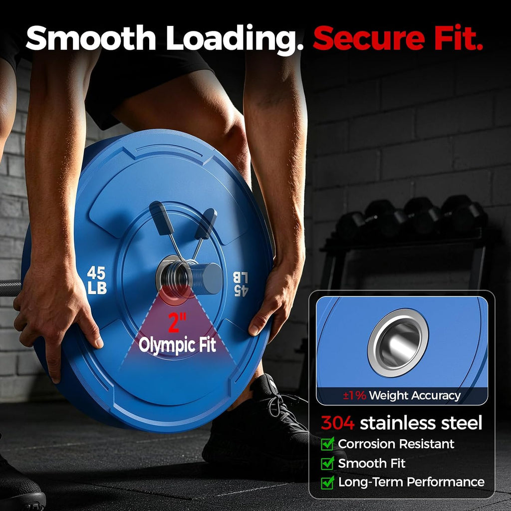 2-Inch Olympic Bumper Plates Set, 6Pcs(each pair 10,15,25 lb) Colored Virgin Rubber Weight Barbell Plates for Strength Training, Home Gym Weightlifting