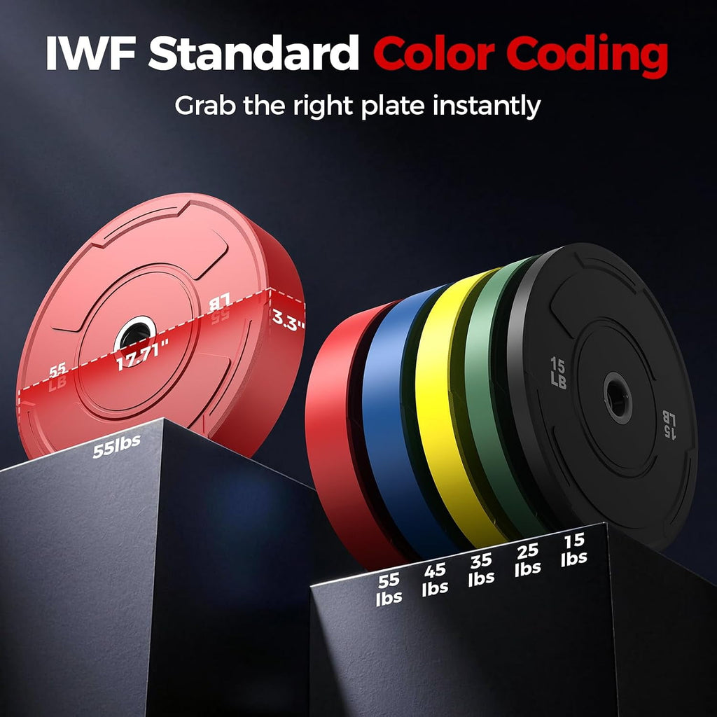 2-Inch Olympic Bumper Plates Set, 6Pcs(each pair 10,15,25 lb) Colored Virgin Rubber Weight Barbell Plates for Strength Training, Home Gym Weightlifting