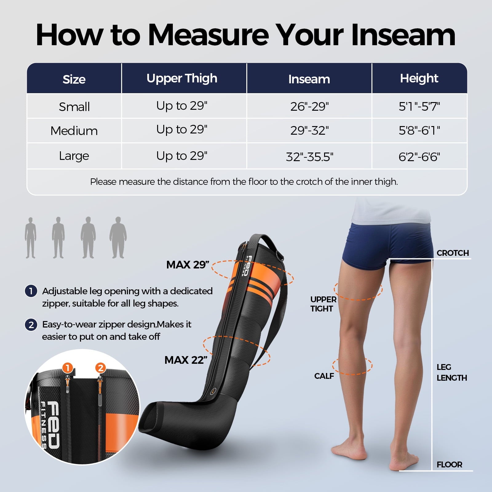 FED Fitness Compression Boots, 6 Modes & 13 Levels , 3 Timing&Heat, 5 Airbags 360° Coverage, Adjustable with Washable Liner for Leg Massage, m Size