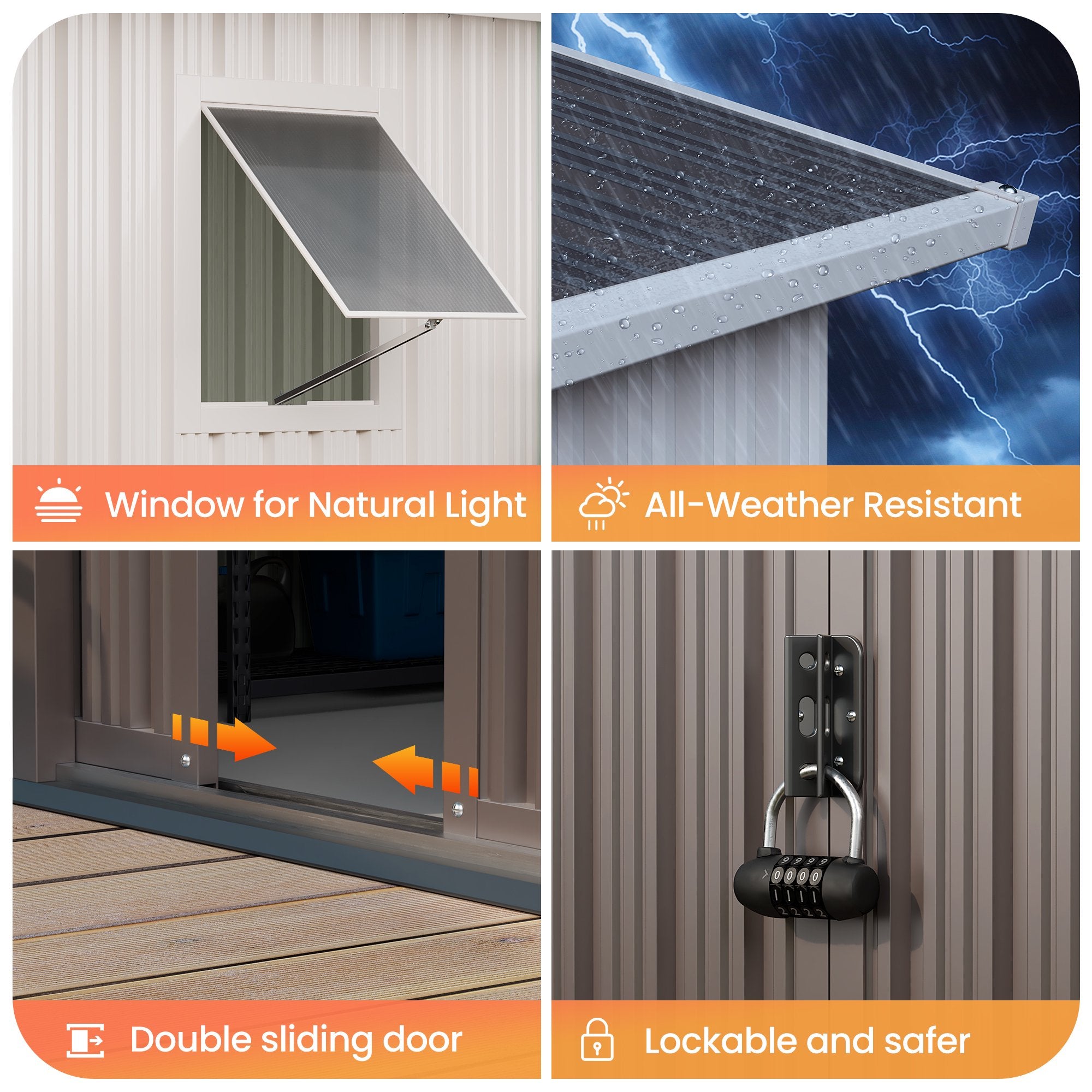 6x8 Outdoor Steel Storage Sheds, Metal Tool Outdoor Shed with Windows& Air Vent&Gloves,for Backyard,Garden,Lawn,Creamy White